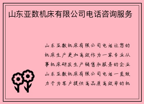 山东亚数机床有限公司电话咨询服务